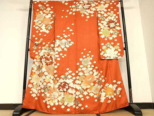 平和屋着物●豪華振袖 駒刺繍 草花文 金彩 正絹 AABC0120zg