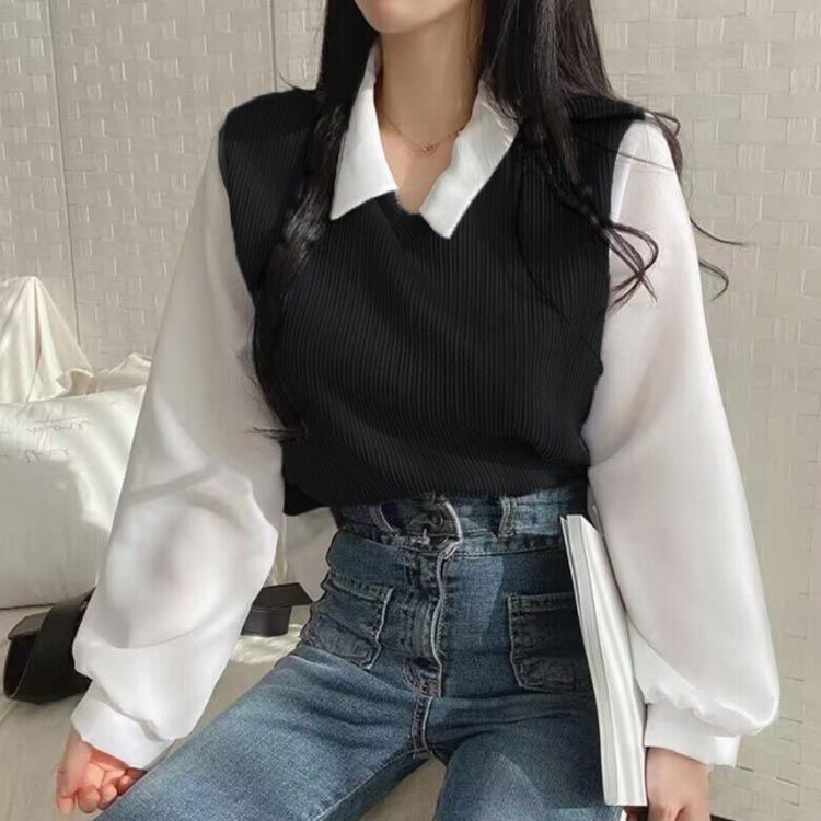 おしゃれ シャツ 重ね着風 フェイクレイヤード 長袖 レディース