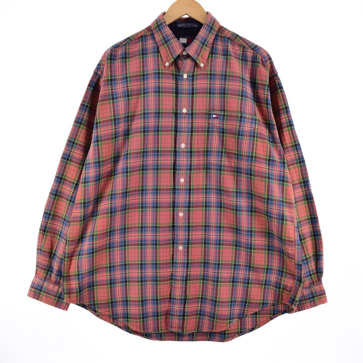 古着 90年代 トミーヒルフィガー TOMMY HILFIGER チェック柄 長袖 ボタンダウン フランネルシャツ メンズXL ヴィンテージ/eaa334233