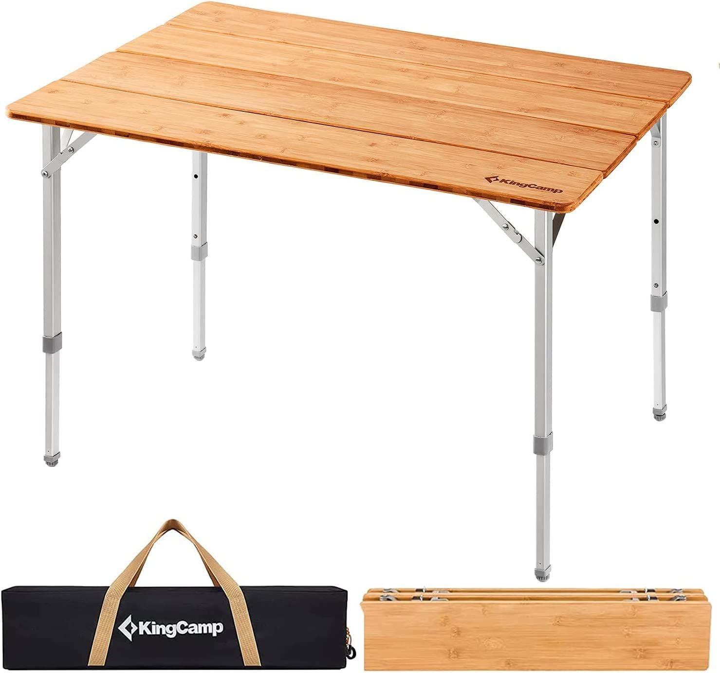 KingCamp キャンプ テーブル 折りたたみ バンブーテーブル アウトドア 100*65cm 3段階高さ調整可能 コンパクト 4折 ロールテーブル