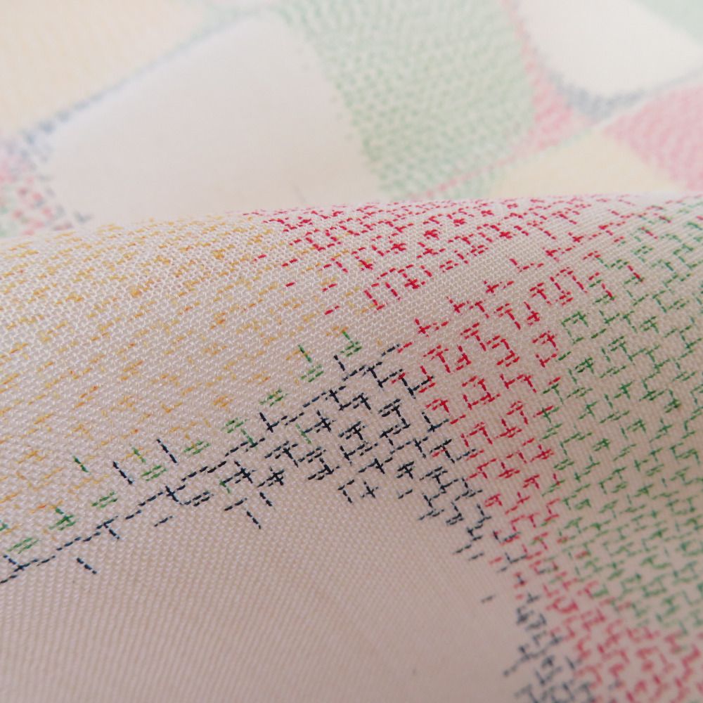 反物 粋紗 夏物 紬 着尺 正絹 薄黄色 絣柄 未仕立て 女性着物用 生地