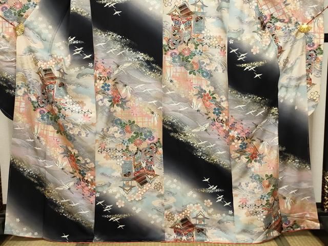 平和屋着物○豪華振袖 几帳花車文 暈し染め 金彩 正絹 逸品 DAAW5742ud