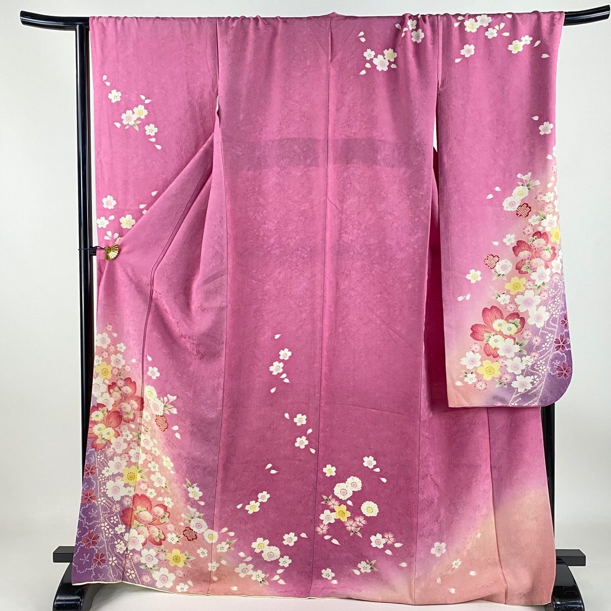 振袖 身丈169cm 裄丈69.5cm L 袷 桜 菊 金彩 ぼかし ピンク 正絹 名品