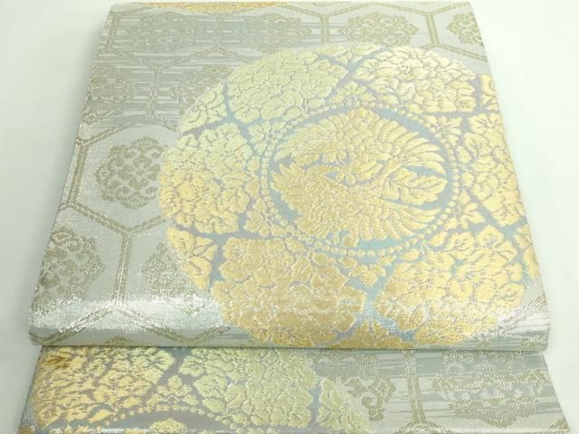 平和屋着物 上 西陣 川島織物 六通柄袋帯 向かい鳥花文 金銀糸 プラチナ DZAA9504kh5