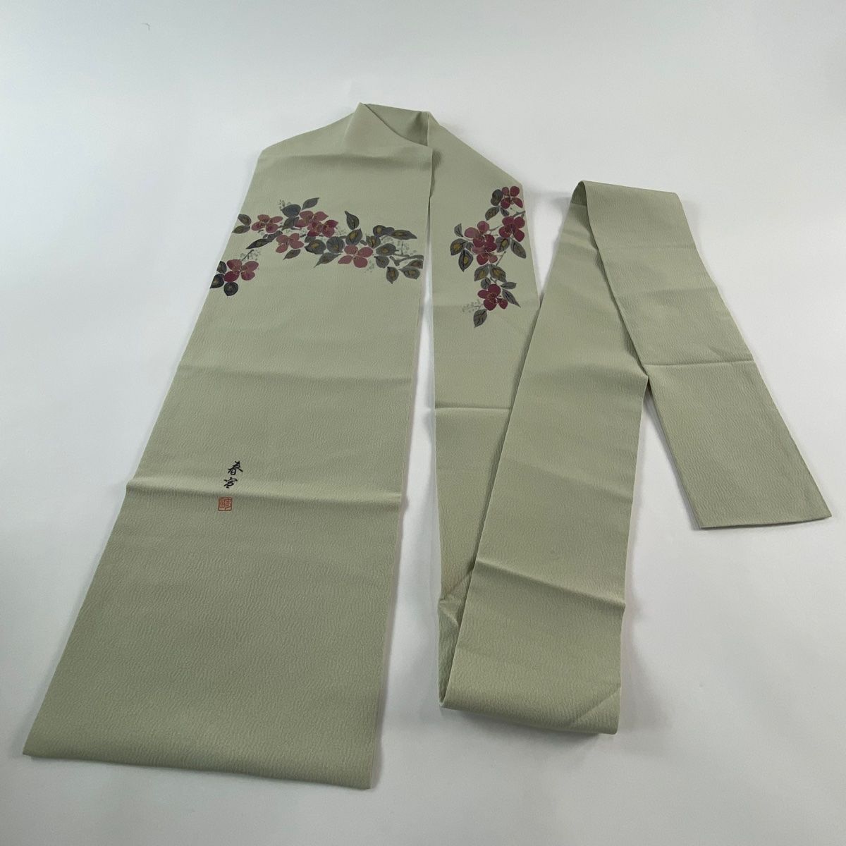名古屋帯 秀品 落款 山科春宣 枝花 金彩 薄緑 正絹 【中古】 - メルカリ