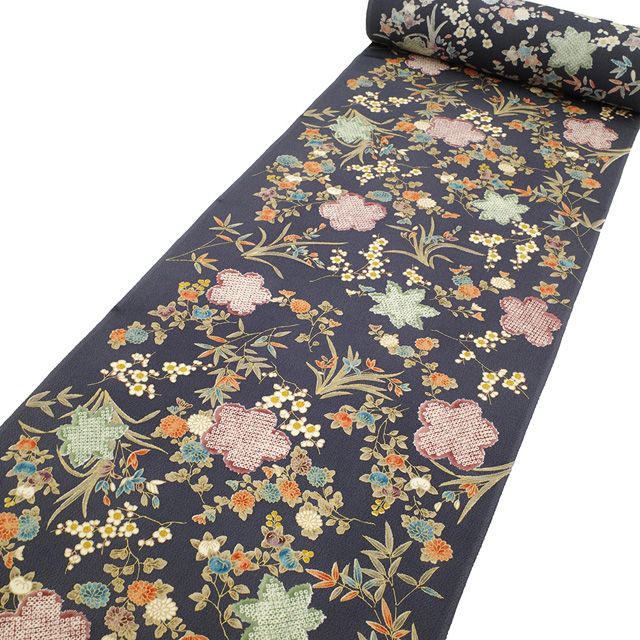 もみじ柄 ちりめん着尺【新品】 もみじ柄 ちりめん着尺【新品】 もみじ柄 ちりめん着尺【新品】