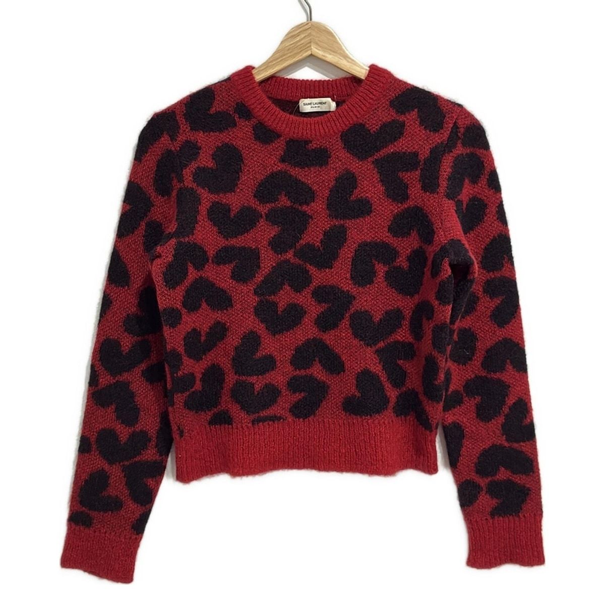 SAINT LAURENT PARIS サンローランパリ 長袖セーター サイズM レディース - レッド×黒 クルーネック|ハート