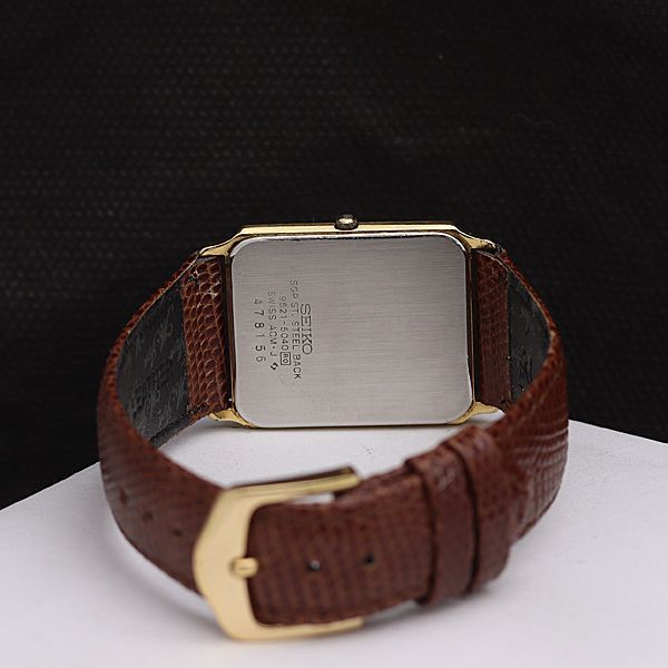稼動 セイコー QZ 9521-5040 ゴールド文字盤 スクエア メンズ腕時計 2000000 NSK OMI