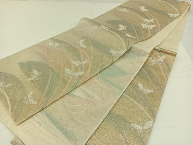 平和屋着物＊夏物 六通柄袋帯 舞蝶文 金銀糸 正絹 逸品