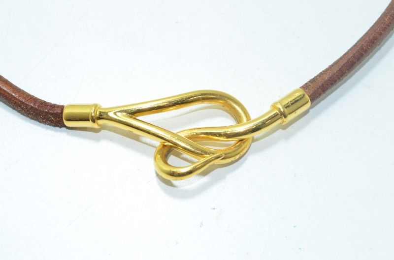 エルメス HERMES レザーブレスレット ゴールド金具 ブラウン 本革