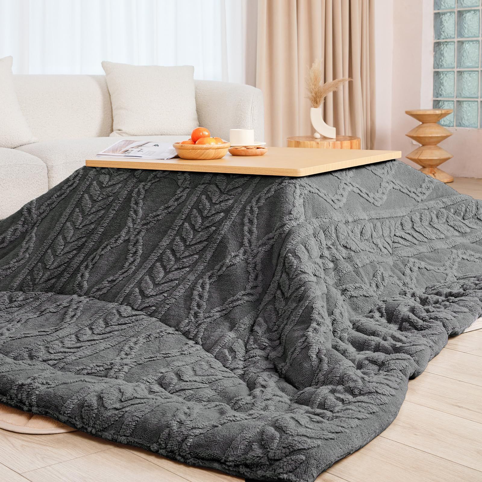 単品 205x245cm こたつ用布団 あったか こたつふとん こたつ掛け布団 厚手 ジャガードボア 大判 フランネル リバーシブル 両面使える 長方形 適応こたつ台 80～90×120cm ふわふわ ぽかぽか こたつ布団 ぬくぬく 冬用 洗える Vamche
