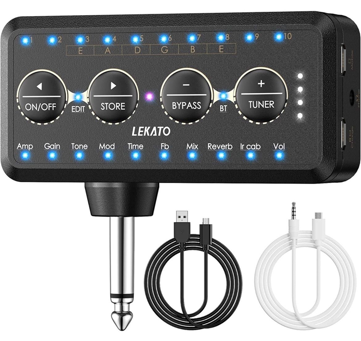 ギターヘッドフォンアンプ Bluetoothミニプラグ 10つのアンプモデル チューナー付き エフェクト付き LEKATO インレイマルチ