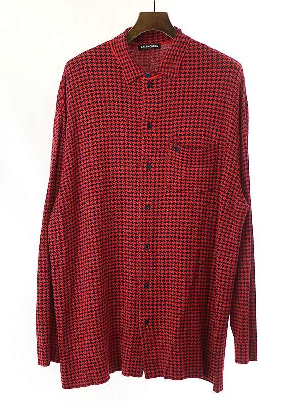 BALENCIAGA バレンシアガ 19AW オーバーサイズ ハウンドトゥースニットシャツ レッド XS 594718 T2105 BALENCIAGA バレンシアガ 19AW オーバーサイズ ハウンドトゥースニット