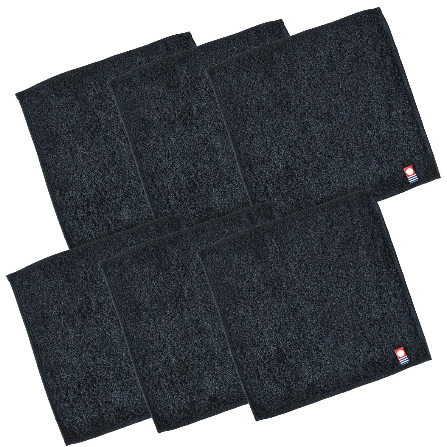【迅速発送】ブルーム 今治タオル 認定 ハンカチ 6枚セット with タオルハンカチ ハンドタオル 20×20cm 小さめ コンパクト シンプル 綿100％ 日本製 (カーボンブラック)