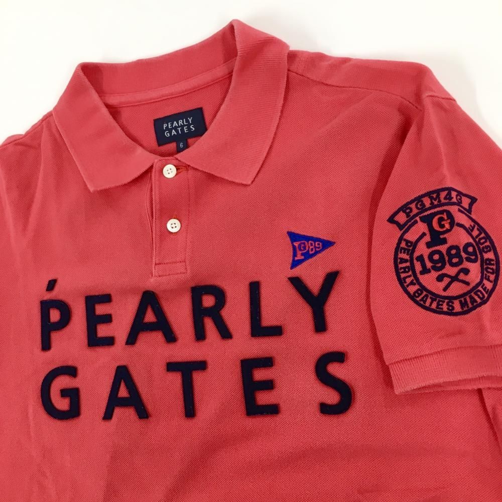超美品 パーリーゲイツ ロゴ ワッペン 半袖 ポロシャツ 5 ピンク メンズ PEARLY GATES パーリーゲイツ 半袖ポロシャツ レッド×黒
