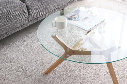 ナチュラル リビングテーブル モダンデザイン 354204 強化ガラス × ウォールナット無垢 直径80cm 丸型 ガラステーブル AMOR ELEGANT 創業100年の日本家具メーカー 東馬 SIMPLY tohma