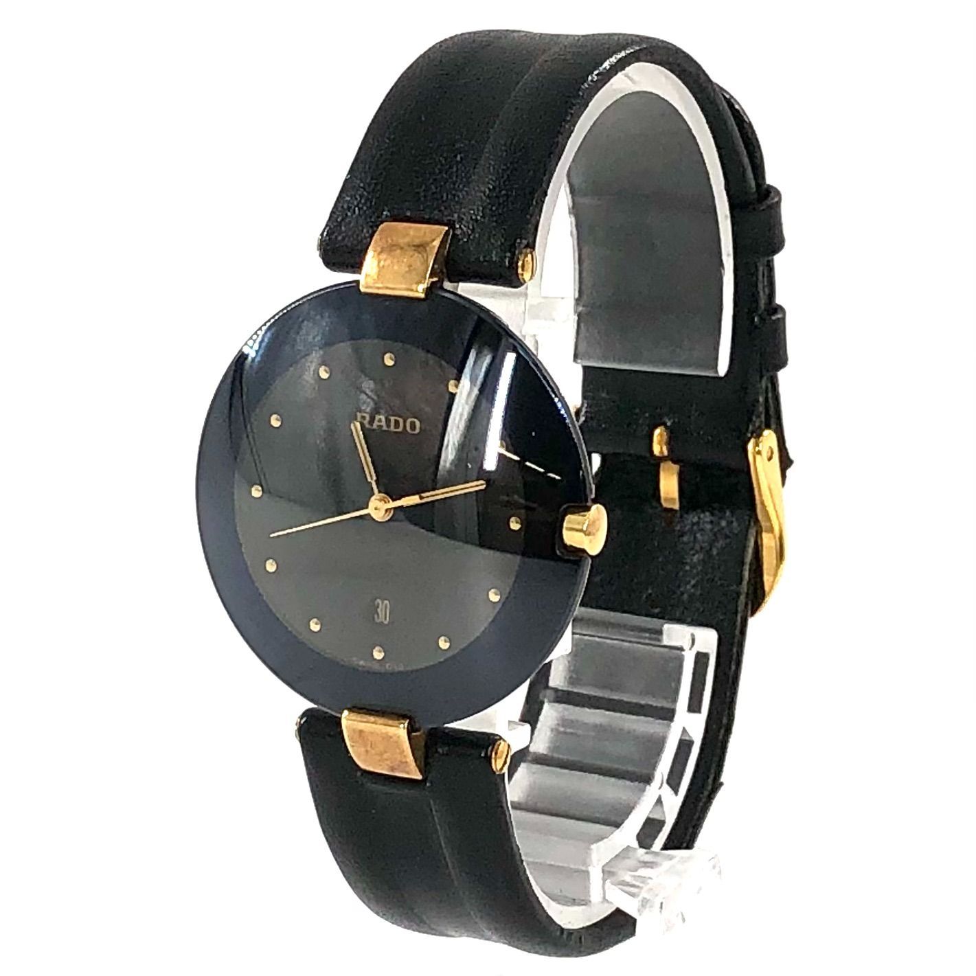 RADO ラドー 129.3575.4N レザー/QZ ブラック文字盤 メンズ腕時計 稼動