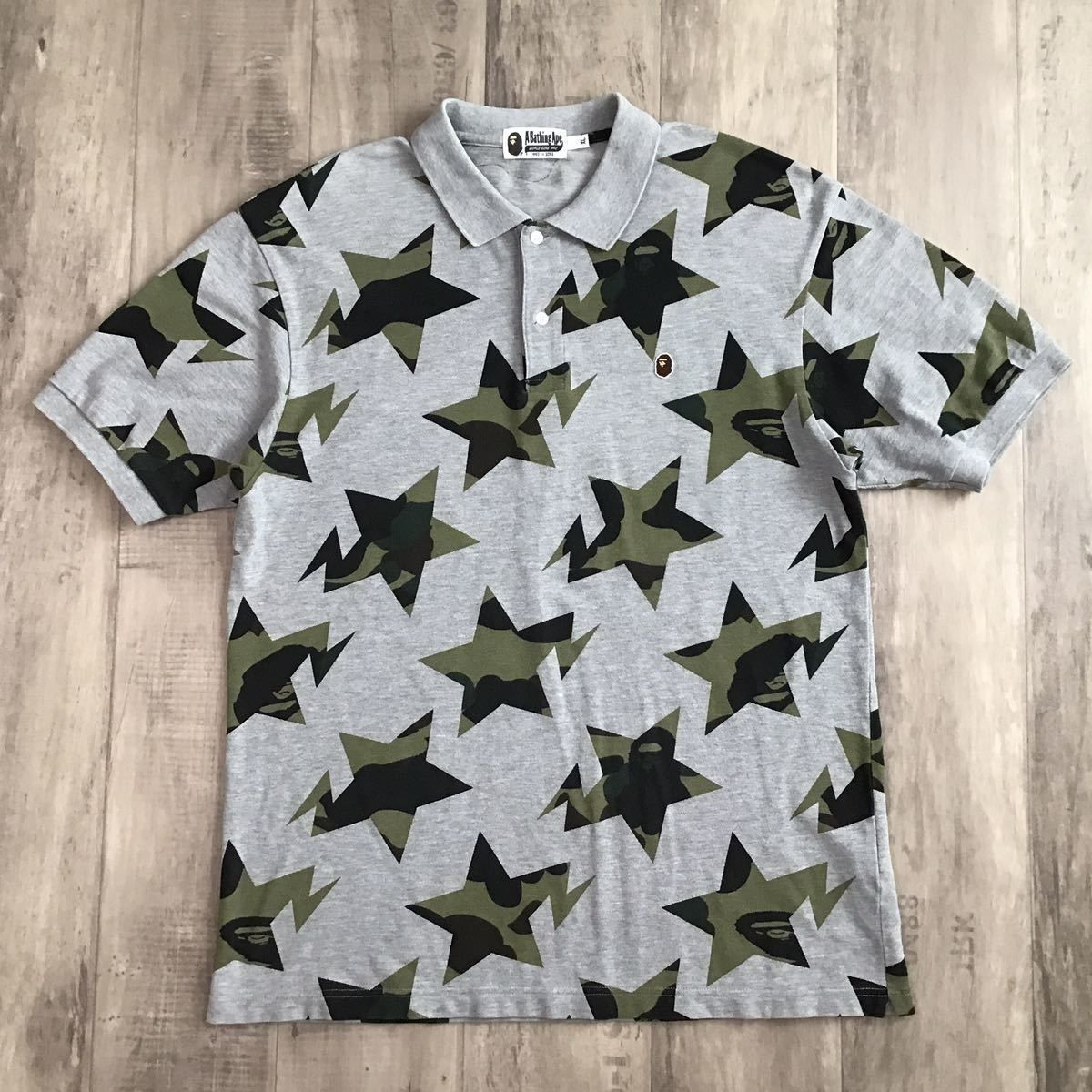 ★APE エイプ 初期 BAPESTA スター 総柄 ポロシャツ★ ☆APE エイプ 初期 BAPESTA スター 総柄 ポロシャツ☆ A BATHING