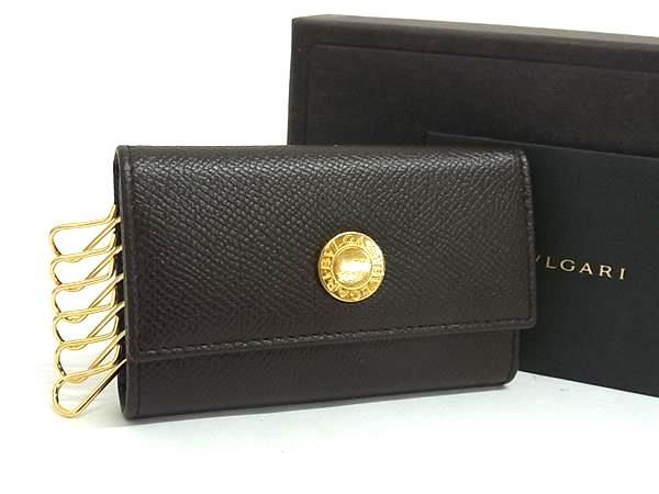 新品未使用 BVLGARI ブルガリブルガリ レザー 6連 キーケース 鍵入れ メンズ レディース ブラウン系 AT9047 