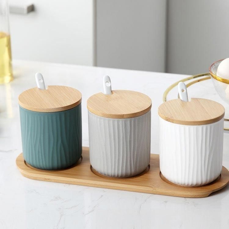キャニスター　調味料入れ　陶器製　セット 調味料容器 保存容器 キャニスター 陶器 3個セット 調味料ポット