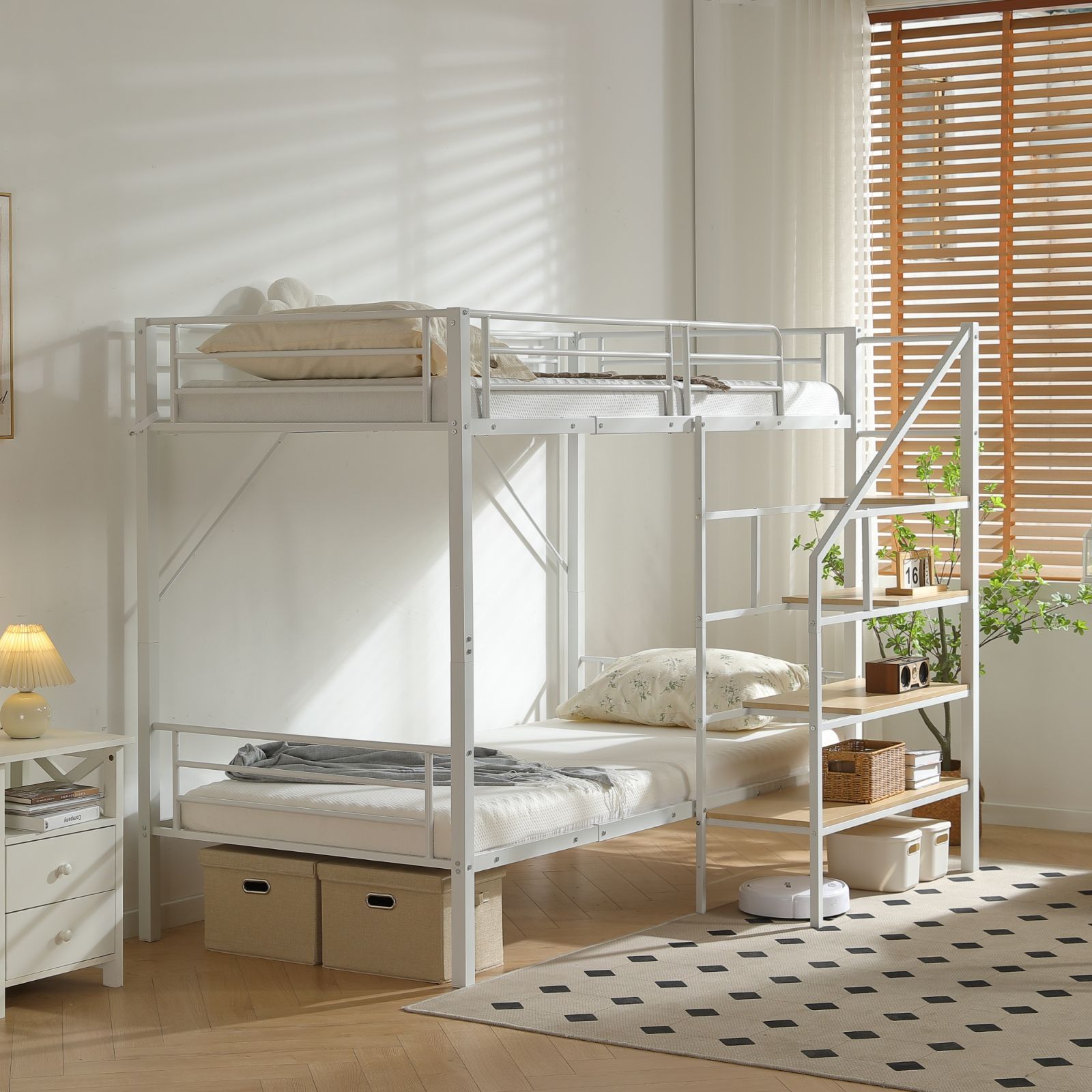 価格 NANAMI階段付き耐震ロフトベッド — 大人も安心の頑丈フレーム 社員寮 学生寮に最適 耐震設計の階段付き二段ベッド 耐荷重150kg 暮らしに寄り添う 安心設計 耐震 × 頑丈 × スマート収納 WHITE NEXPOTALLINN_EU