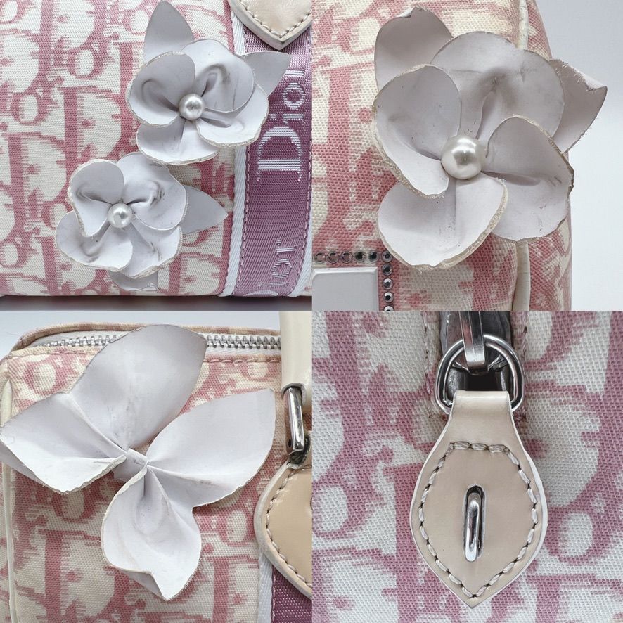 ディオール Dior ピンク ハンドバッグ フラワ Dior】ディオール トロッター柄 フラワー ハンドバッグ ピンク