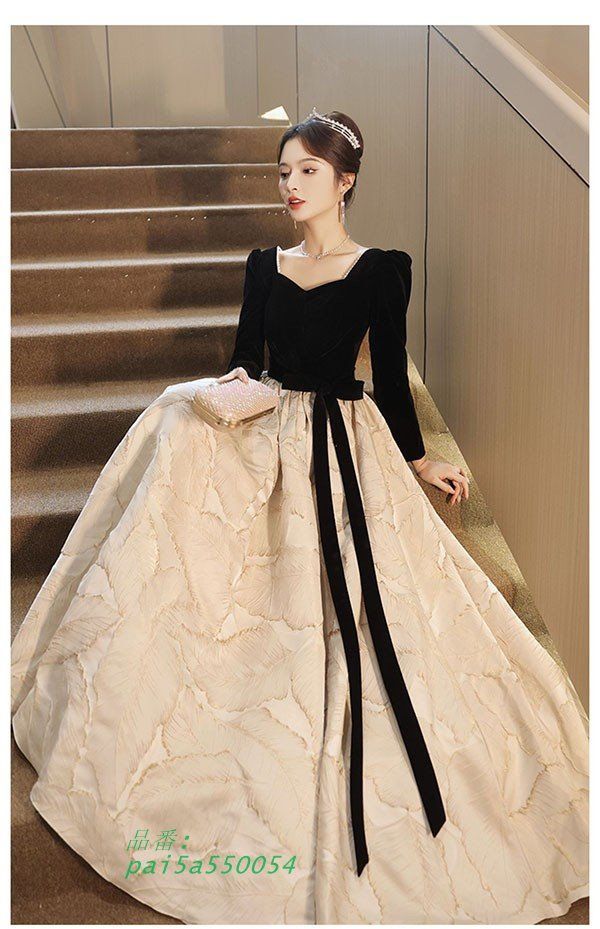 ドレス 大人 ピアノ 発表会 ロング丈 ぽっちゃり ピアノ発表会 演奏会 ワンピース 大きいサイズ イブニングドレス 袖付き Aライン pai5a550054