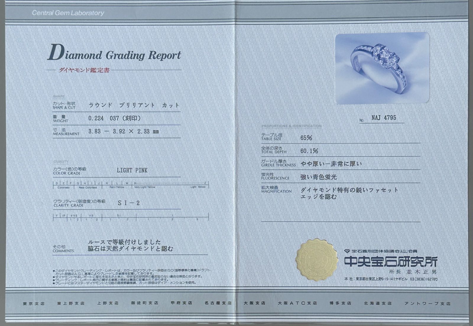 鑑別書付Pt900ライトピンクダイヤ0.224ctダイヤ0.37ctリング - メルカリ 