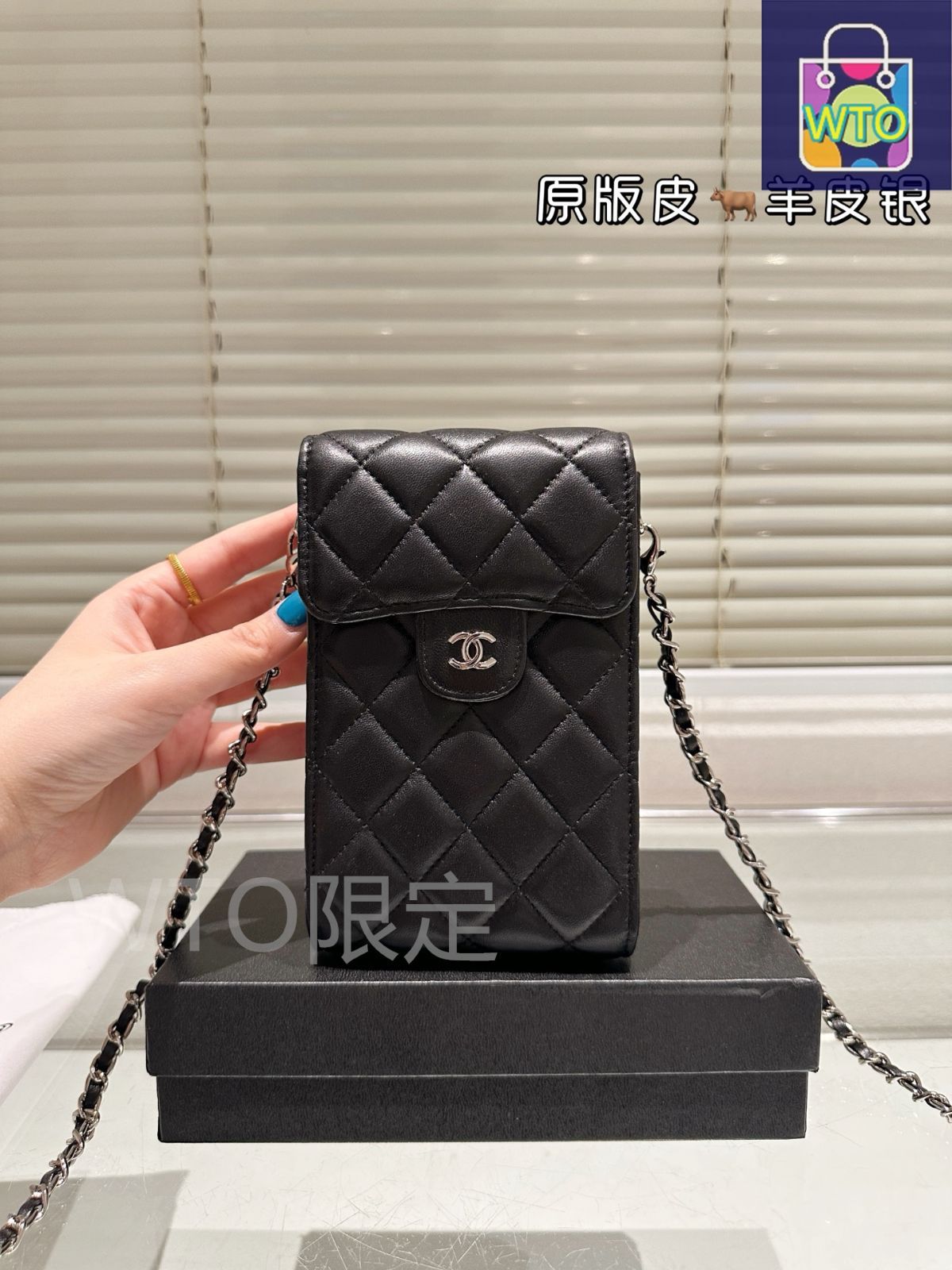 ★嬉しい縦型★【CHANEL】スマホポーチ 今日特価】Chanel Cowhide Phone Bag ~牛革 スマホポーチ~-WTO