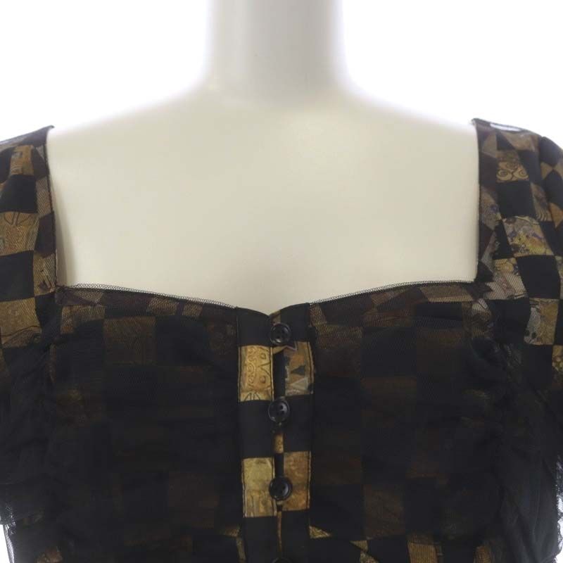 チカキサダ Chika Kisada 23SS ビスチェブラウス チュール チェッククリムト クロップド丈 半袖 2 キャメル 黒 ブラック /HS ■OS レディー チカキサダ Chika Kisada 23SS ビスチェブラウス チュール
