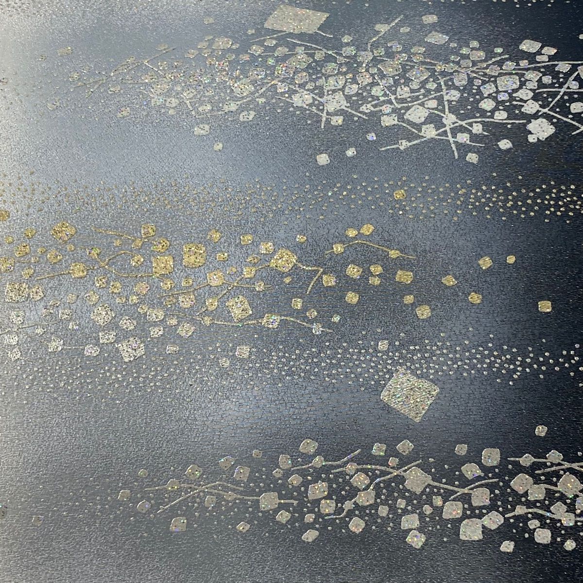 袋帯 美品 逸品 和田光正 落款 箔散らし柄 霞 金銀彩 銀通し 青灰色