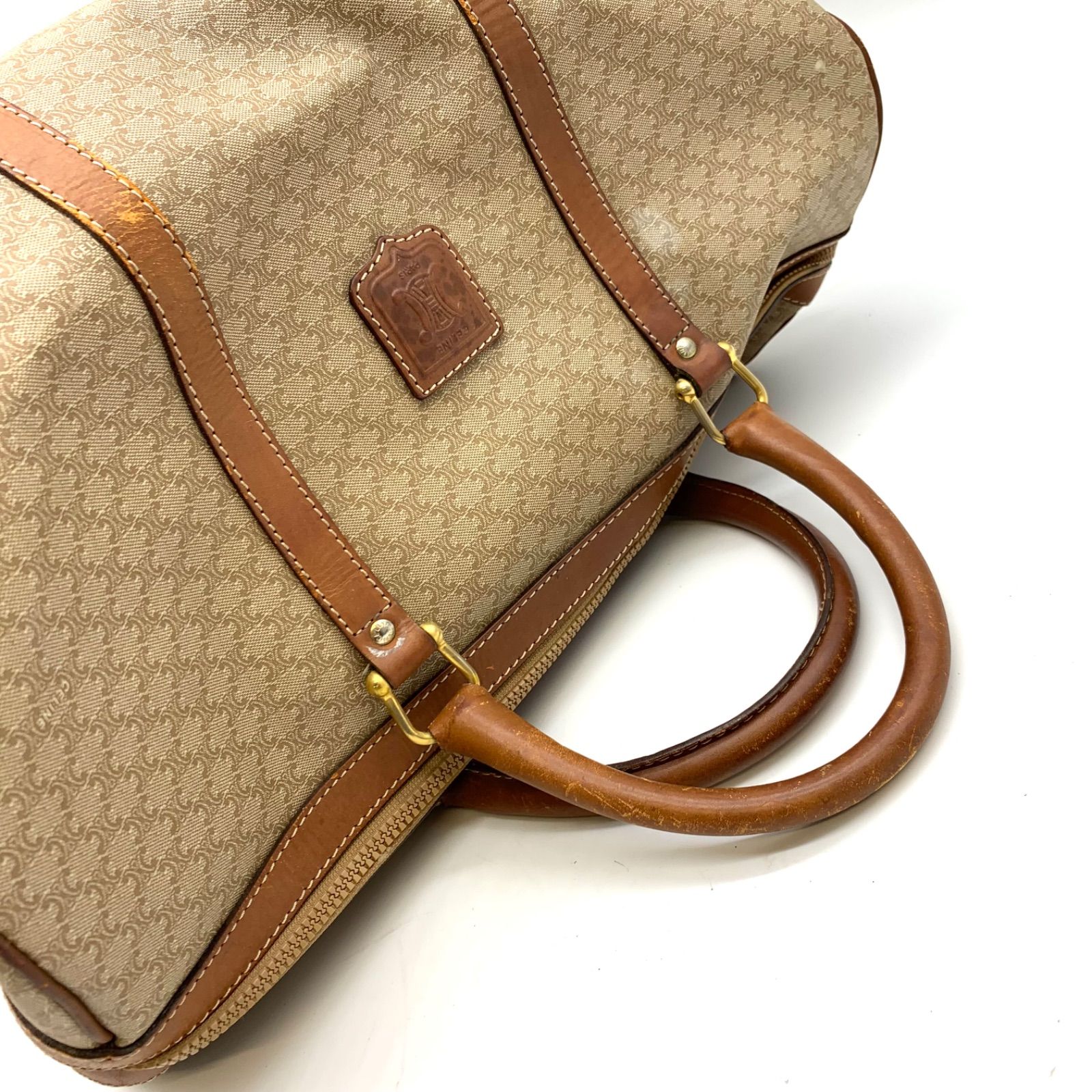 極 美品 セリーヌ マカダム ブラゾン レザー ミニ ボストンバッグ ブラウン CELINE 極 美品 セリーヌ ヴィンテージ マカダム ブラゾン トリオンフ