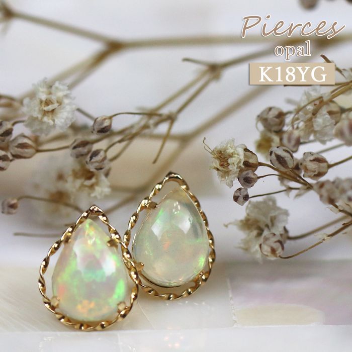 18k オパール ピアス 1.30ct ドロップ 雫型 18金 10月 誕生石 18k オパール ピアス 1.30ct ドロップ 雫型 18金 10月 誕生石