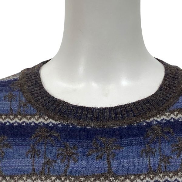 ビューティフルピープル beautiful people パームツリー柄ニットセーター 五分袖 ブルー系 毛混 モヘア混 140 XS 5号 レディース S 5 V 685