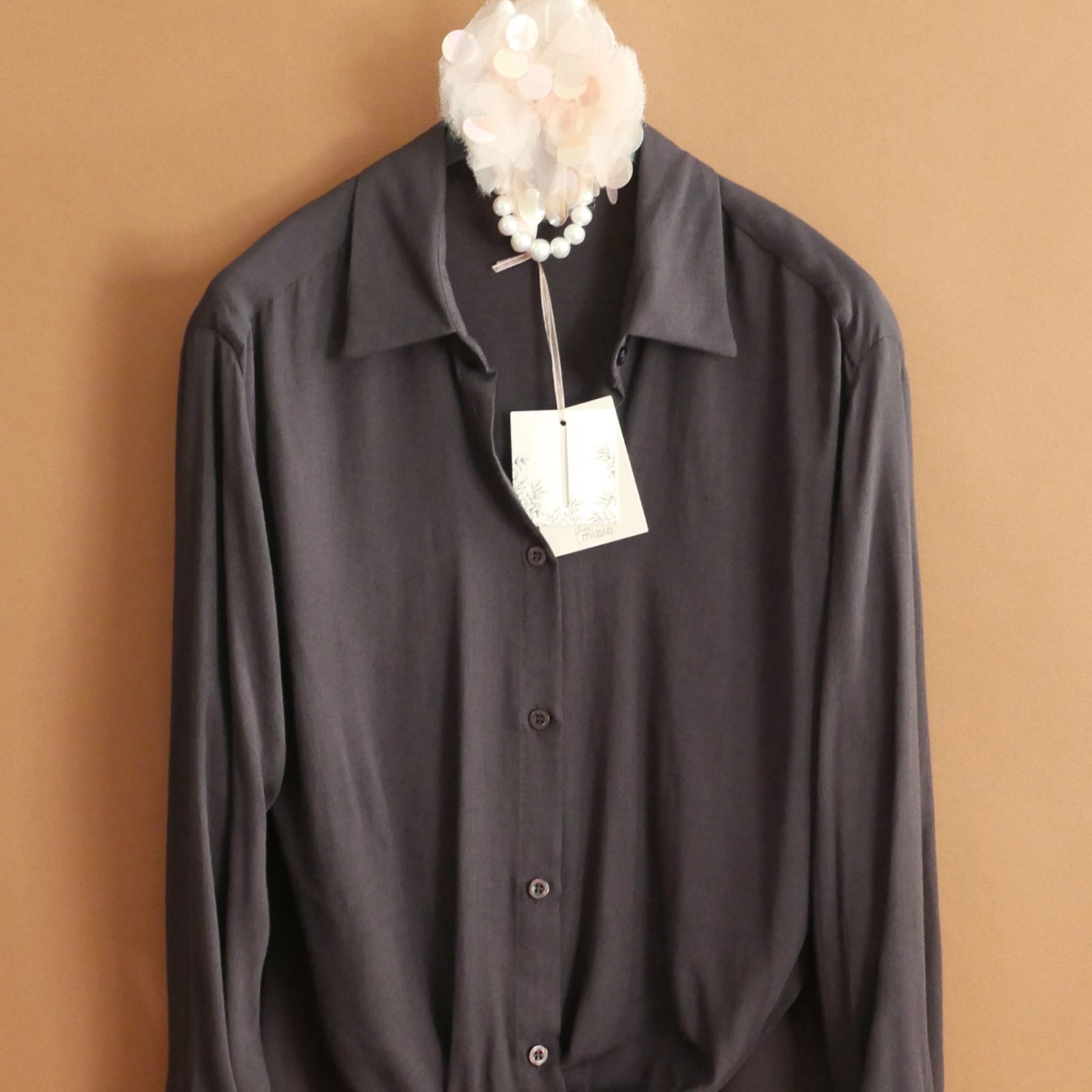 dt 062 S-M M-L 選択可ミラノの新ブランド ミアイア 2025-26秋冬 可憐な大人女性 イタリア製ウールブラウス くすみダークブラウン ブルネロクチネリなどお好きな方も