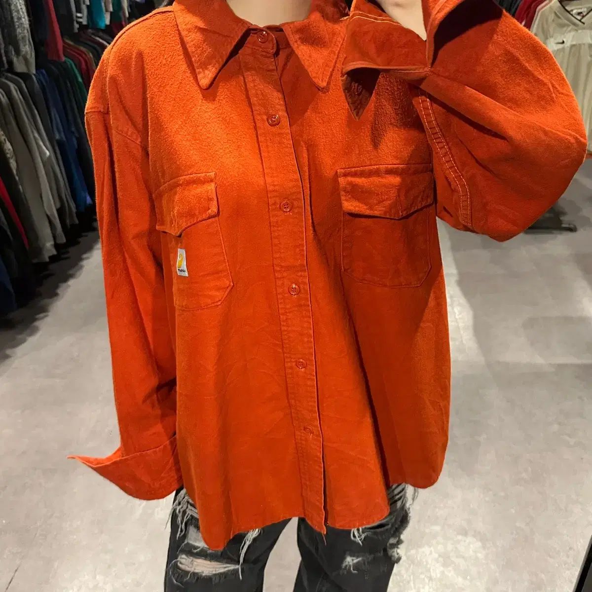 【雷市場（ポンジャン）商品韓国直送】 （ 893 ） VTG ヴィンテージ Carhartt(カーハート) パールイエロー 裏起毛 シャツ