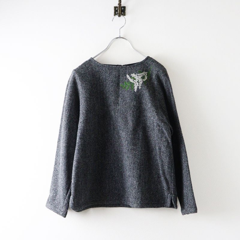 アトリエナルセ atelier naruse mimosa ミモザ刺繍ウールスモックブラウス F グレー┃ヘリンボーン織 トップス 2400014627909