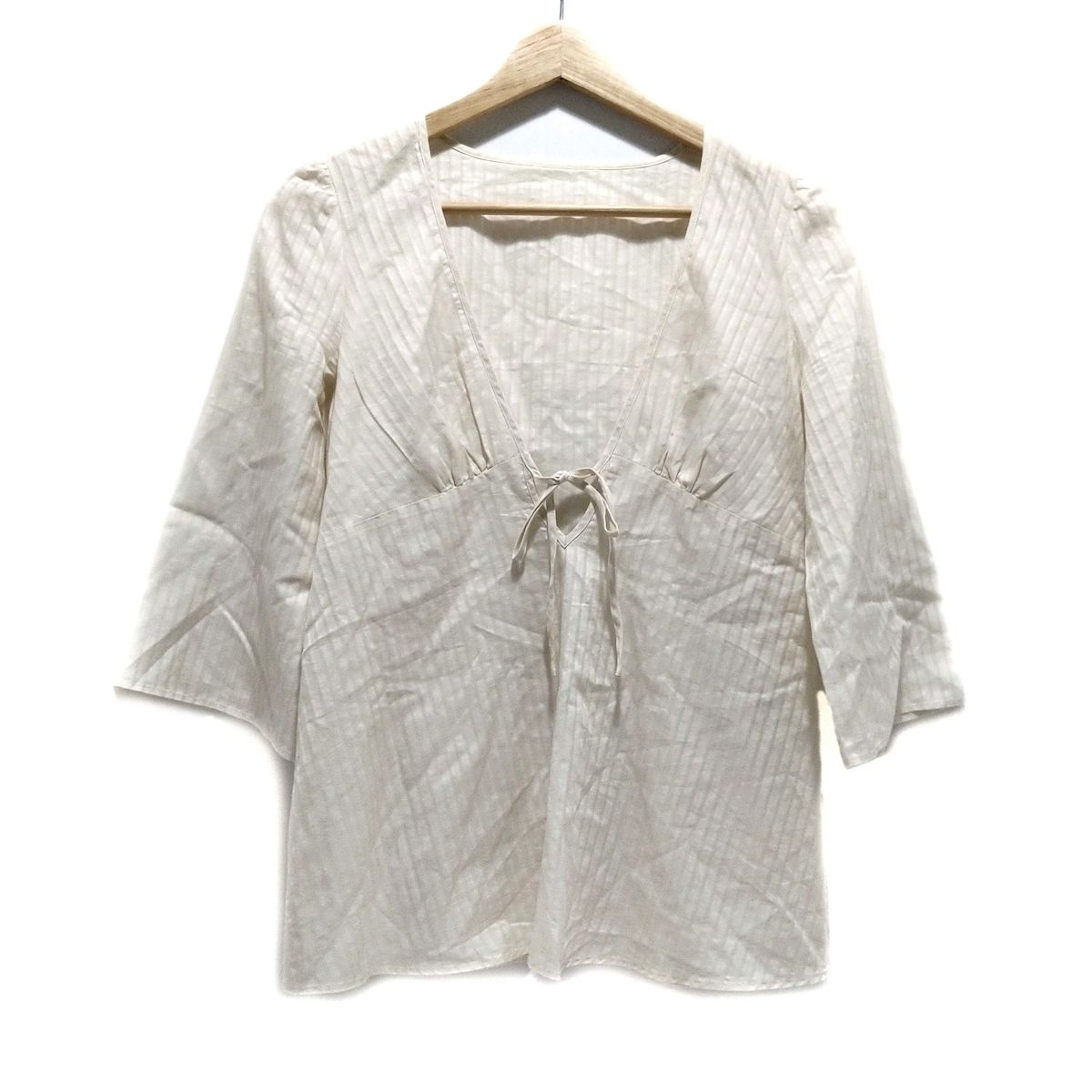 ANAYI アナイ 七分袖シャツブラウス サイズ38 M レディース - ベージュ ストライプ リボン シースルー