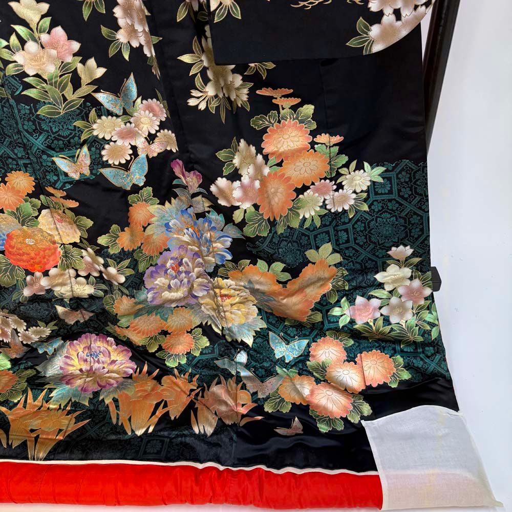 色打掛 正絹 ポリエステル 黒 打掛 花嫁衣裳 婚礼 リサイクル 中古  