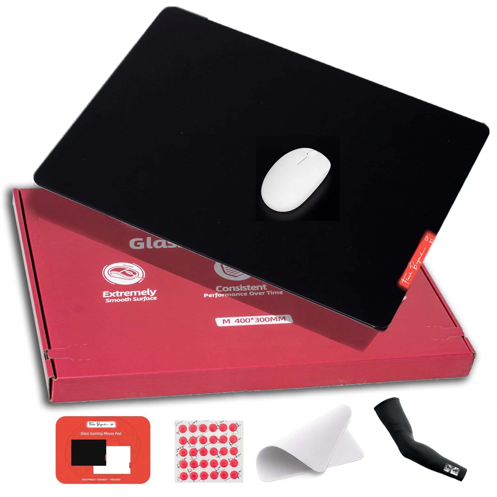 Flash Beyond Glass ゲーミングマウスパッド - 滑り止めゴムベース付きプレミアムガラスパッド - 滑らかで正確なトラッキング 高速ゲーム用の丈夫な表面 FPSプレーヤーに最適 ブラック-50 x 40cm