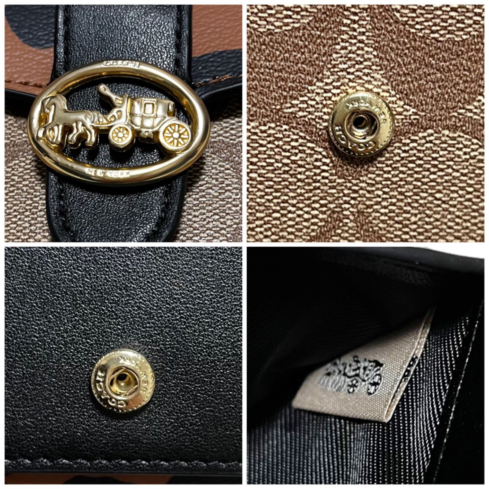 COACH 二つ折財布 スモールウォレット レオパード柄 シグネチャー 馬車 