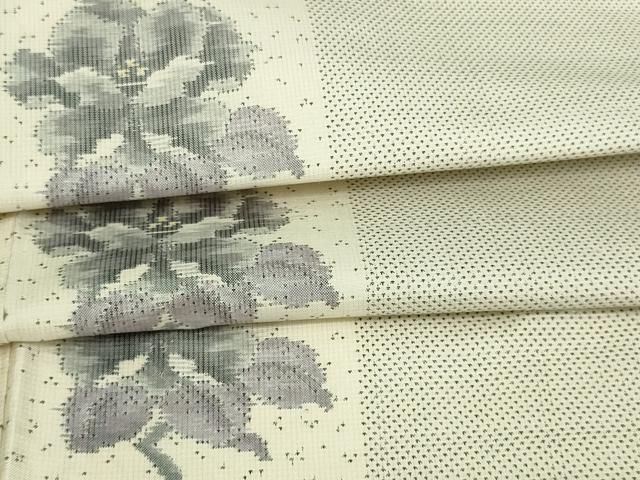 平和屋着物▽本場大島紬 白大島 単衣 9マルキ 舞花文 正絹 逸品