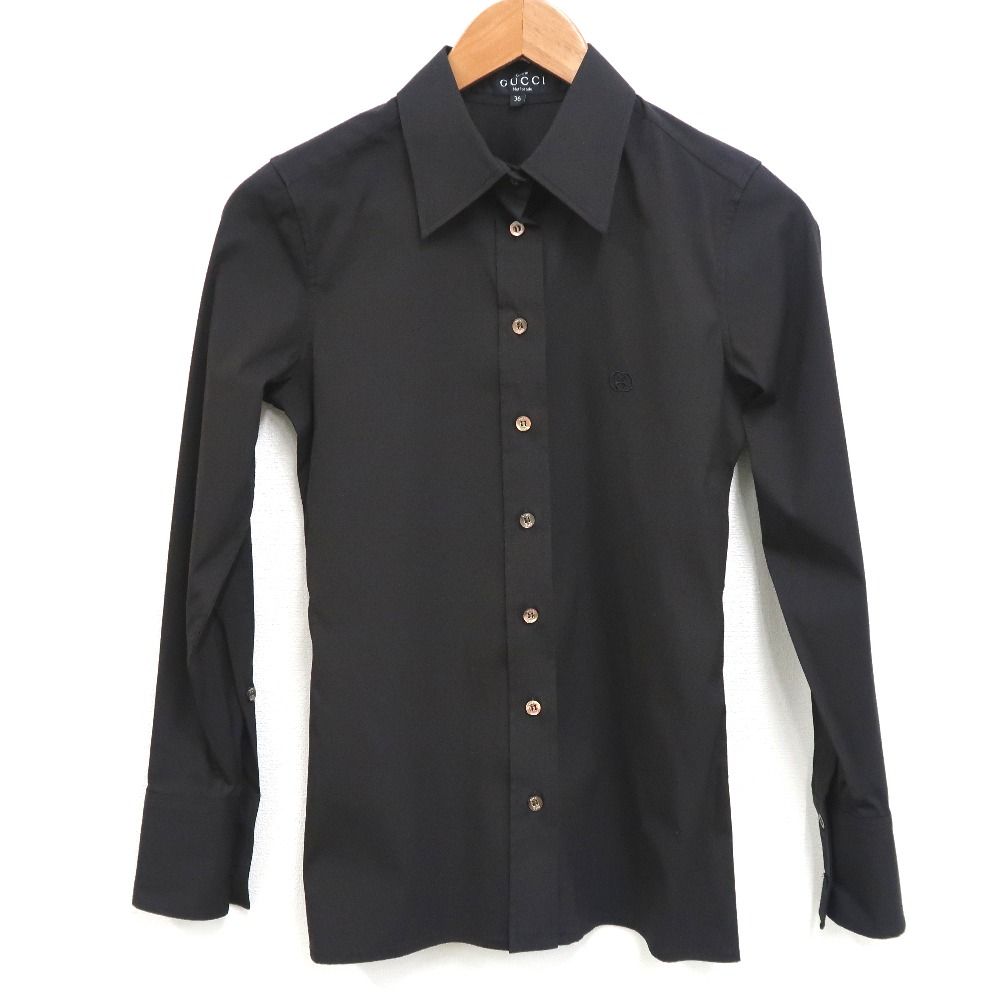 IT329993 グッチ 長袖シャツ 158079 胸ロゴ ブラック 36 GUCCI