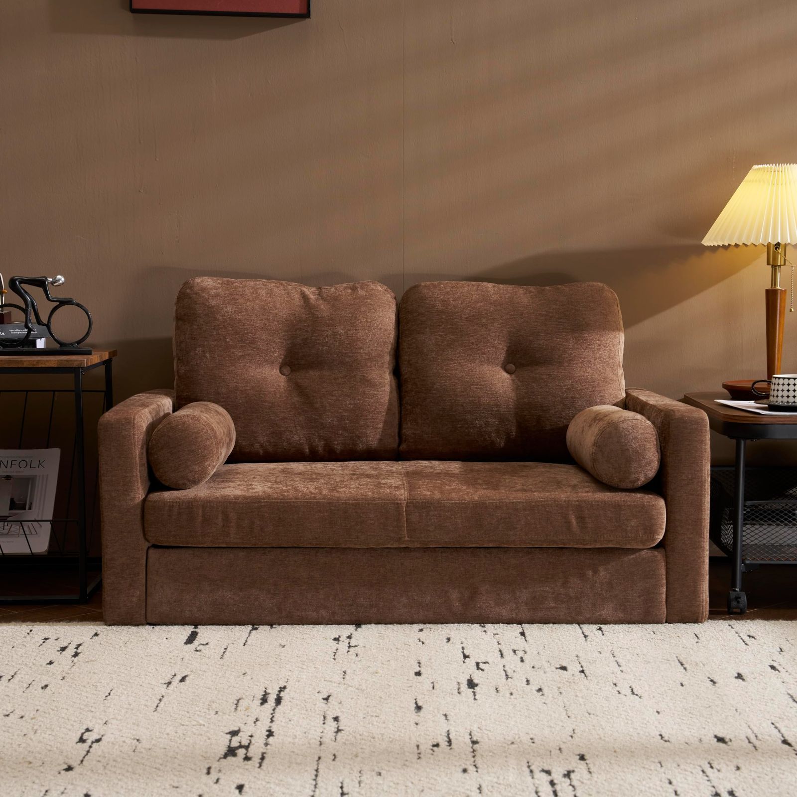 sofa 天然木脚 弾力 傷防止フェルト付き カウチソファー ダークブラウン レイアウト自由 肘付き 北欧 ヘッドソファー ローソファ 取り外し な背もたれ クッション付き 幅116.5×奥行き53 2人掛け ソファー オーエスジェイ OSJ