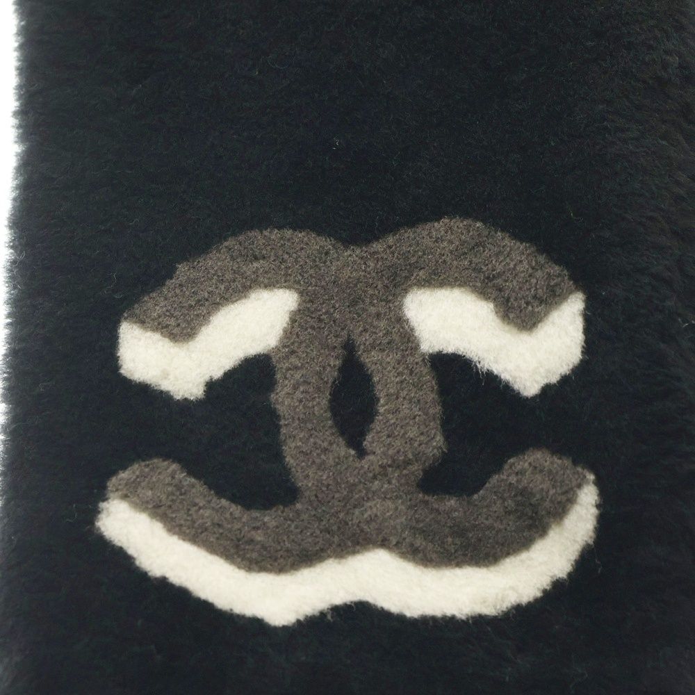 CHANEL シャネル ココマーク ロゴ シャドー カシミヤ ムートン マフラー ブラック