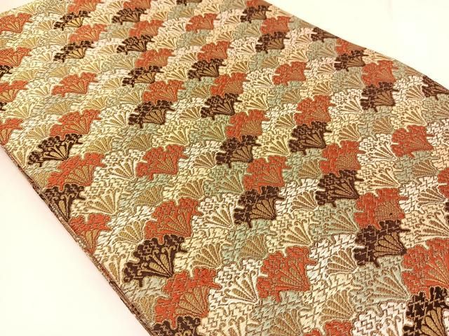 ♦️逸品　正絹　雪輪青海波　二重太鼓の作り帯 袋帯 美品 名品 紬地 雪輪 草花 刺繍 金糸 灰紫 お太鼓柄 正絹