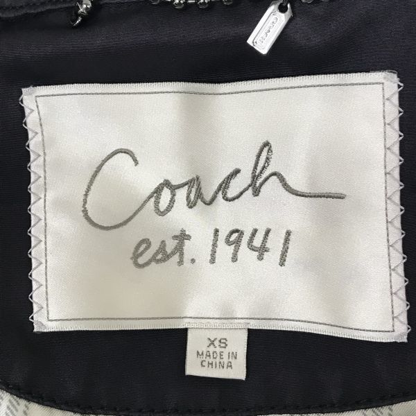 COACH ステン コート アウター XS 黒 スプリングホック 総裏地 裏地ストライプ柄 ロゴボタン 膝丈 コーチ◆BA980L SIROKUMA-CORPORATION_COM