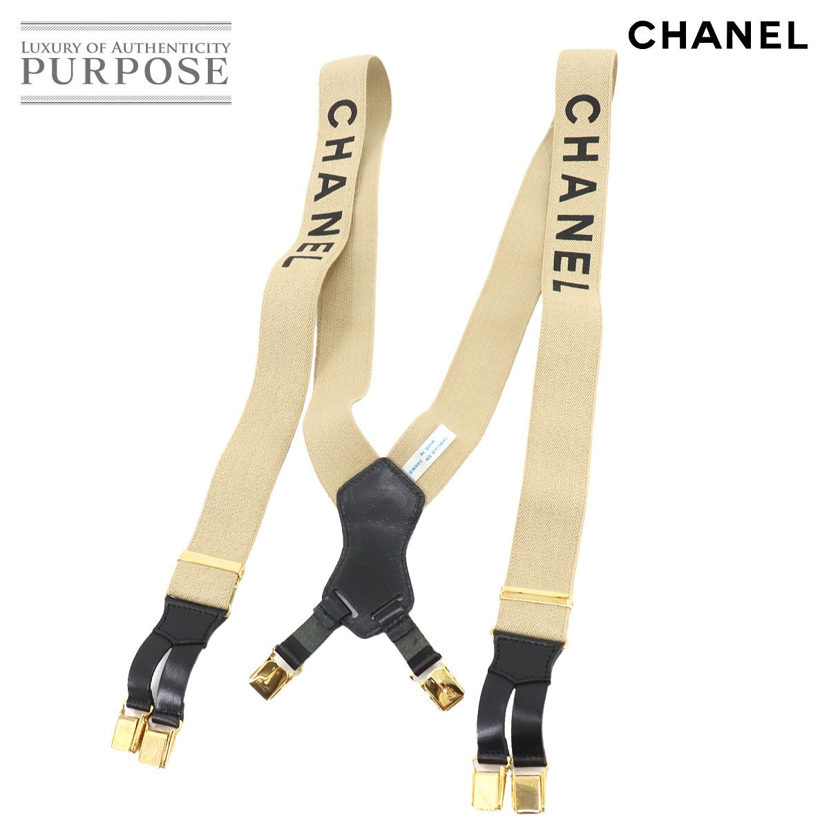 未使用 展示品 シャネル CHANEL サスペンダー ロゴ キャンバス レザー 
