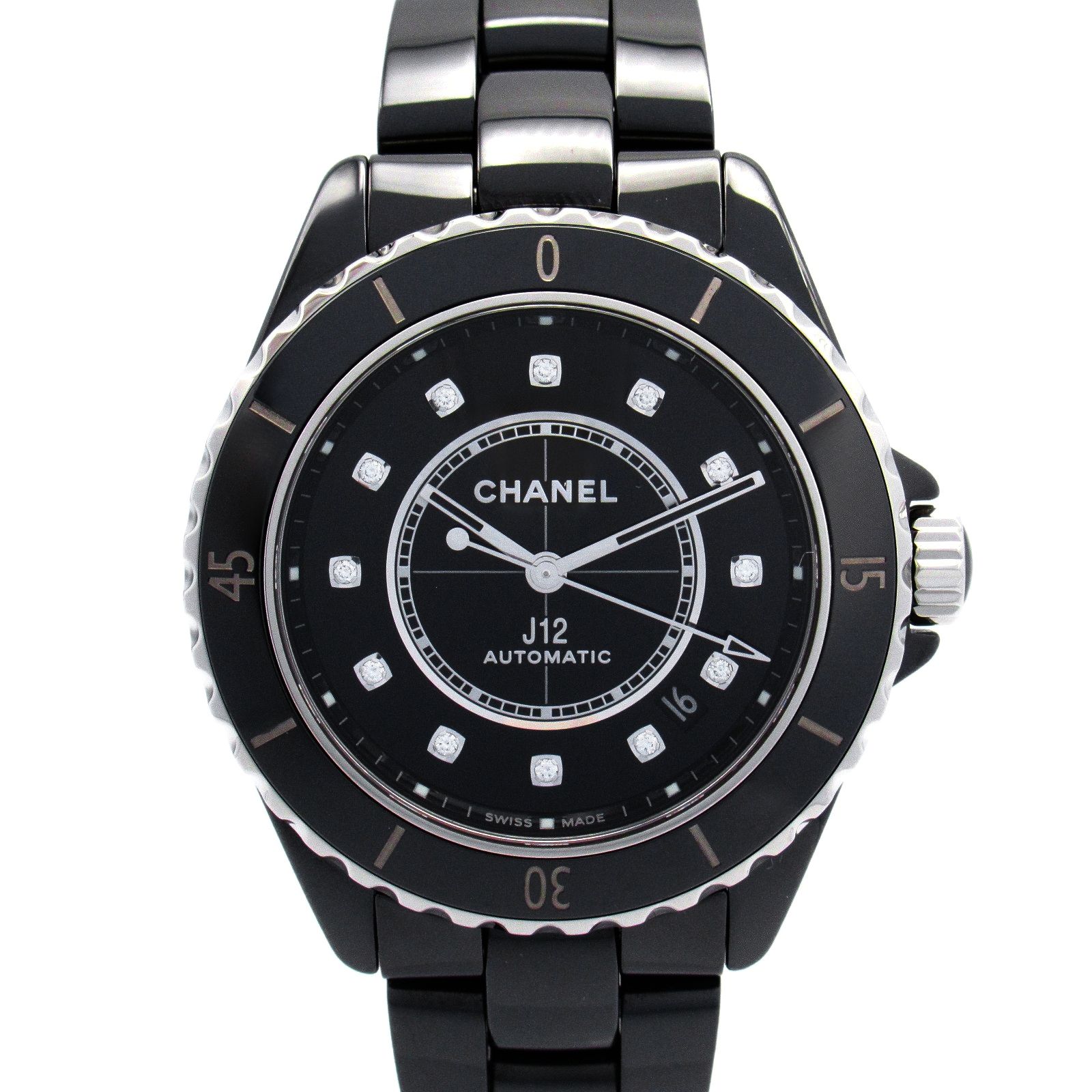 シャネル CHANEL 腕時計 J12 12Pダイヤ H5702 ブラック セラミック J12 12Pダイヤ メンズ Used A