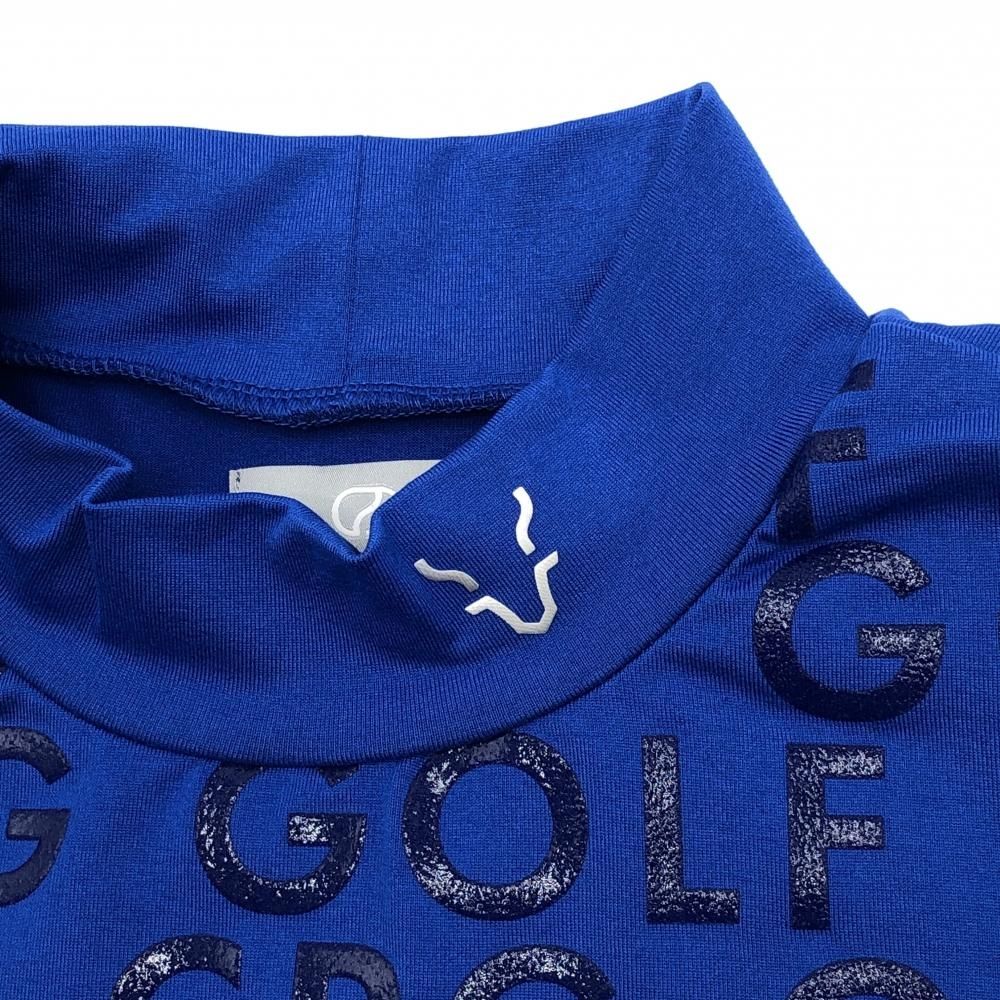 新品】CPG 長袖ハイネックシャツ ブルー×ネイビー 光沢ロゴプリント